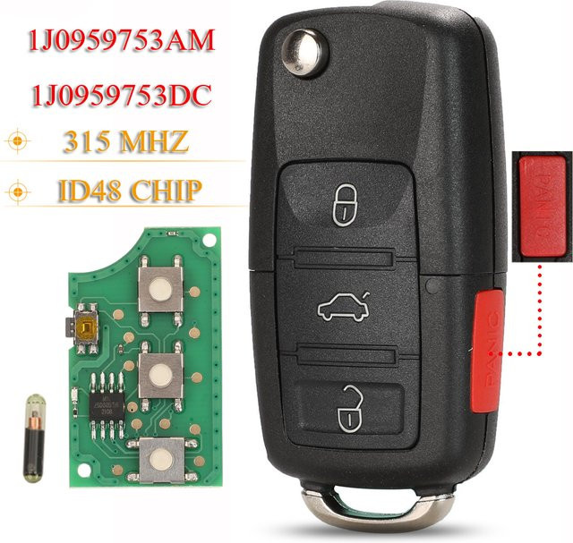 Jingyuqin 4-Tasten-Fernbedienung für Autoschlüssel in Schwarz, 315 MHz, ID48, passend für VW Beetle, Golf, Passat und Jetta (2000–2006) - Bild 1