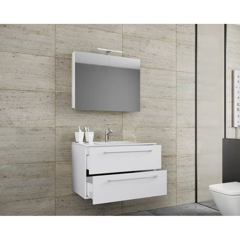 VCM Badmöbel Set Badinos 3-tlg. hängendes Waschplatz Set in Weiß mit Keramikwaschbecken, Unterschrank und Spiegelschrank, B/H/T: 80 x 50 x 46 cm - Bild 3