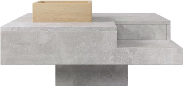 okwish Couchtisch modern mit herausnehmbarer Aufbewahrungsbox in Betongrau und Holzfarbe, B/T/H: 72 x 72 x 30 cm - Bild 1