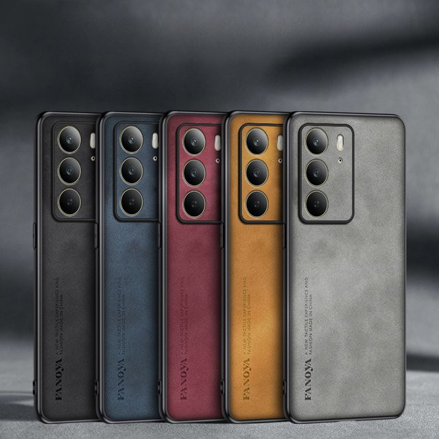 Luxus Handyhülle aus Schaffell, PU Leder und Silikon für Realme C75 und Realme C85 in Rot - Bild 1