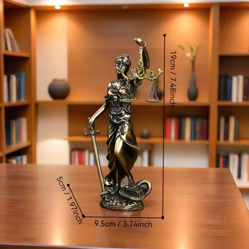 GUOFEI Justitia Retro-Statue aus Metall in Gold mit Rundem Boden als Dekoration für Schreibtisch und Anwaltsbüro - Bild 4