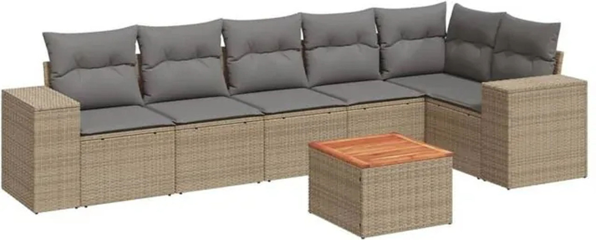 7-teilige Garten-Sofagarnitur aus Polyrattan mit Kissen in Beige von vidaxl - Bild 1