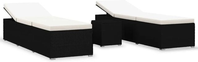 Furnicato 3-tlg Garten-Sonnenliegen Set mit Teetisch aus PE-Rattan in Schwarz mit wetterfesten Polstern, Sonnenliegen B/T/H: 195 x 60 x 31 cm und Teetisch B/T/H: 40 x 40 x 40 cm - Bild 1