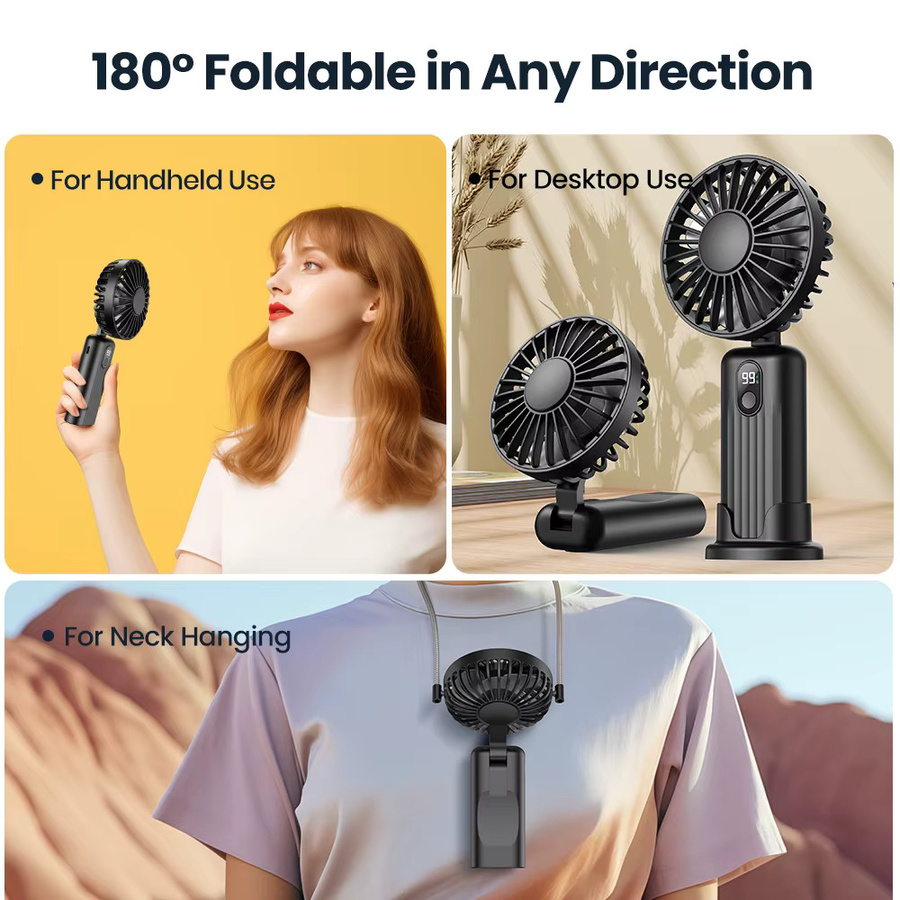TOPK Mini-Ventilator mit 5000 mAh Akku, tragbarer elektrischer USB-Schreibtischventilator und wiederaufladbarer Handventilator in Schwarz - Bild 2