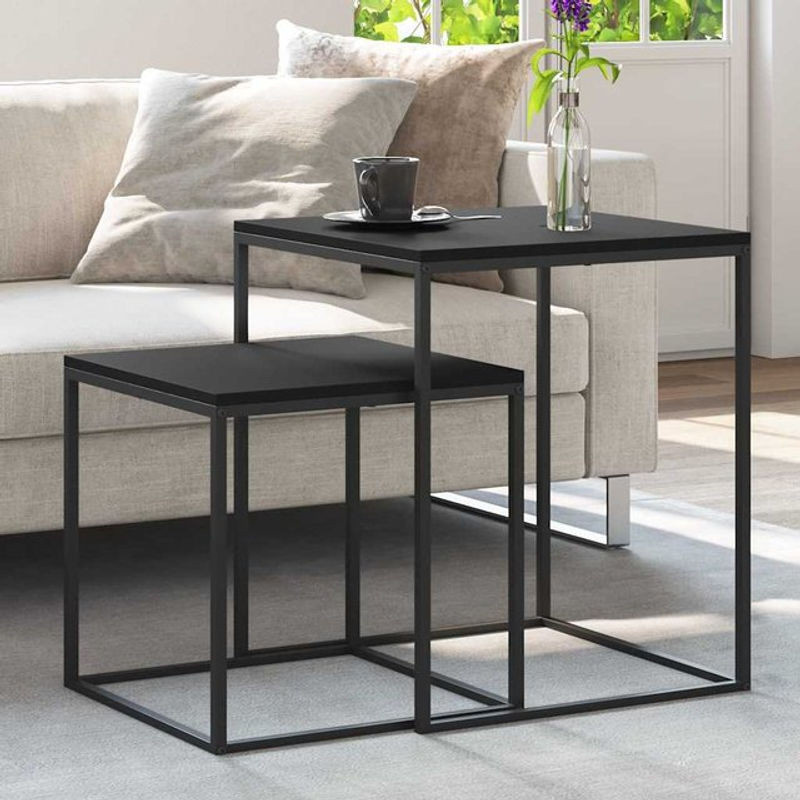 vidaxl Satztisch Set 2-teilig aus Holzwerkstoff und Metall in Schwarz, minimalistisches und modernes Design, quadratisch - Bild 1