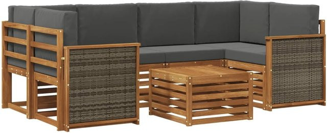 vidaXL Outdoor-Sofagarnitur L-Form aus Akazienholz mit 7 Kissen in Natur und Anthrazit - Bild 1