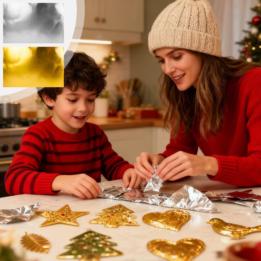 10-Blatt-Bastelset aus handgefertigtem Folienpapier in Gold und Silber für Weihnachtsmalerei, Gravur und Kunstornamente - Bild 2