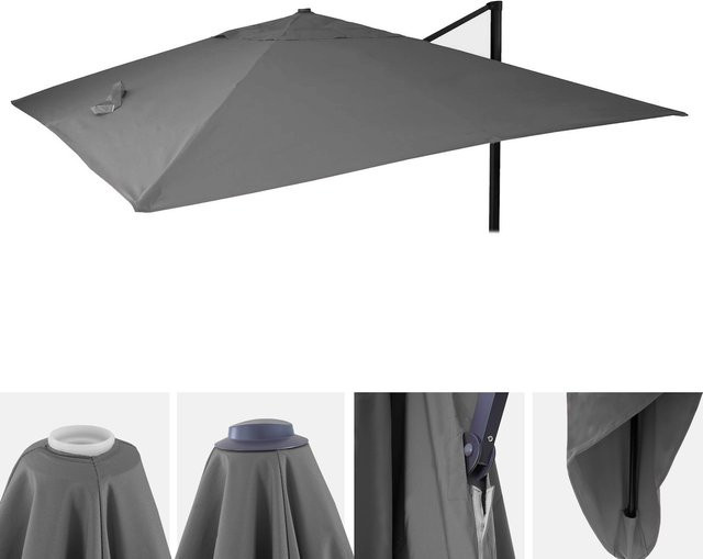 Ersatzbezug für Luxus-Ampelschirm MCW-A96 aus Polyester, Farbe: anthrazit, B/T: 3,5 x 3,5 m (Ø 4,95 m) - Bild 1