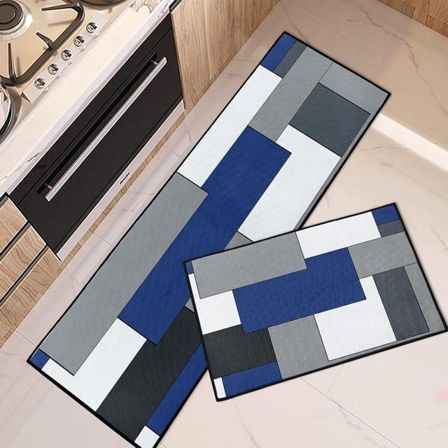 VIKAMA Küchenteppich im nordischen geometrischen Stil aus Chenille, rutschfest und waschbar - Bild 1
