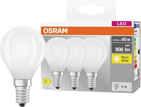 Osram Homelighting LED Tropfenform E14 Warmweiß 5.5W (60W Ersatz) 3er Set - Bild 1
