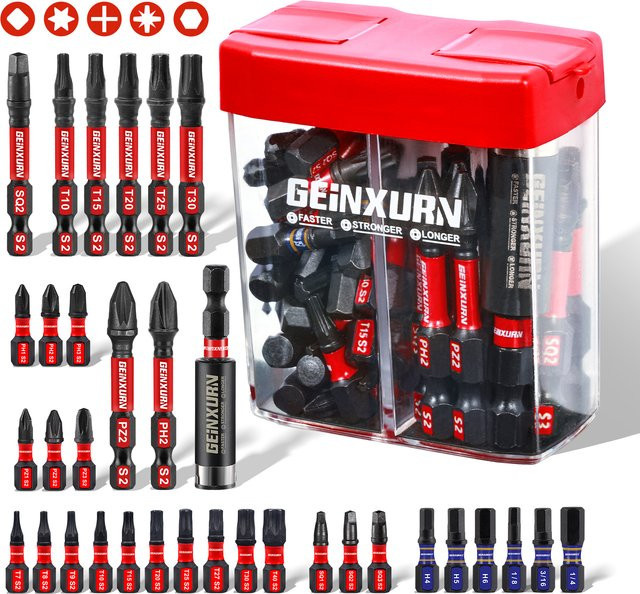 Geinxurn 43-teiliges Schlagschrauber-Bit-Set aus S2-Stahl in Multicolour mit Phillips, Pozi, Square, Torx und Hex Bits - Bild 1