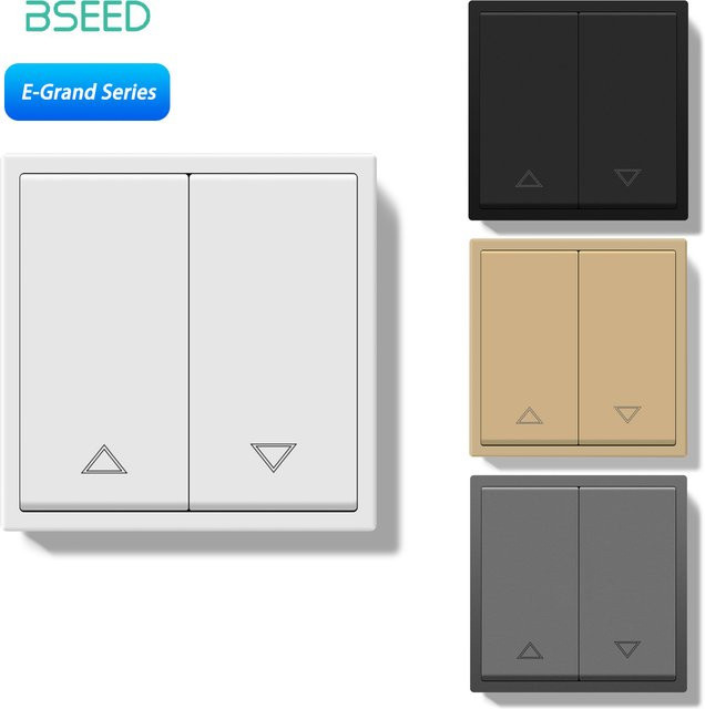 BSEED Mechanischer Drucktastenschalter für elektrische Vorhänge, elektrischer Vorhangschalter mit Kunststoffrahmen in Grau, 80 mm Breite - Bild 1