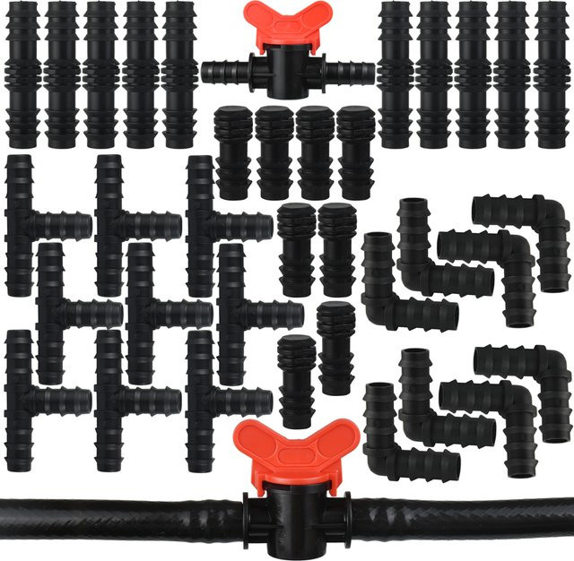 Kesla Tropfbewässerungs-Anschluss-Kit mit T-Stück und Winkelkupplungen für 1/2 Zoll und 16mm Gartenschläuche in Schwarz - Bild 1