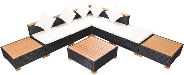 vidaXL 8-tlg Garten-Lounge-Set Modell 6 in Schwarz mit Auflagen und Polsterkissen aus Poly Rattan und Metall - Bild 1