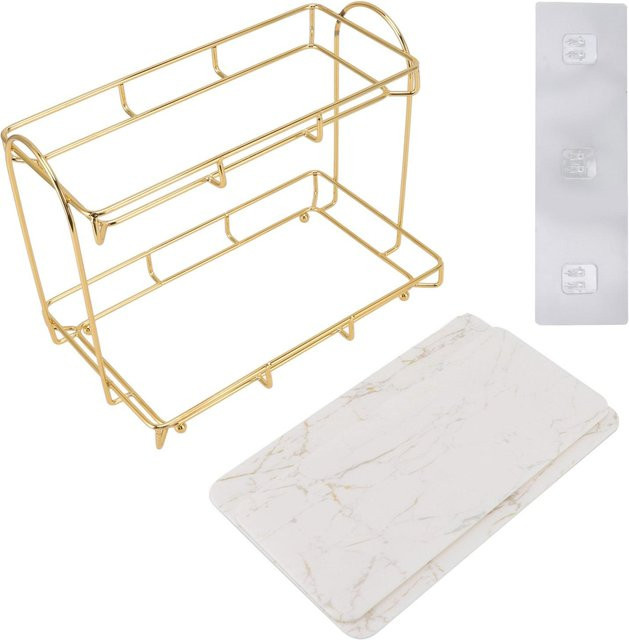 GoolRC 2-stöckiges Kosmetikregal aus Metall in Gold und Weiß für Badezimmer, Schlafzimmer oder Küche - Bild 1