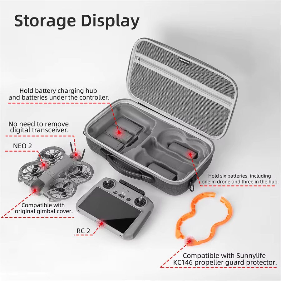 Sunnylife Tragbare Aufbewahrungstasche für DJI NEO 2 Drohne, Schultertasche und Handtasche in Grau - Bild 2
