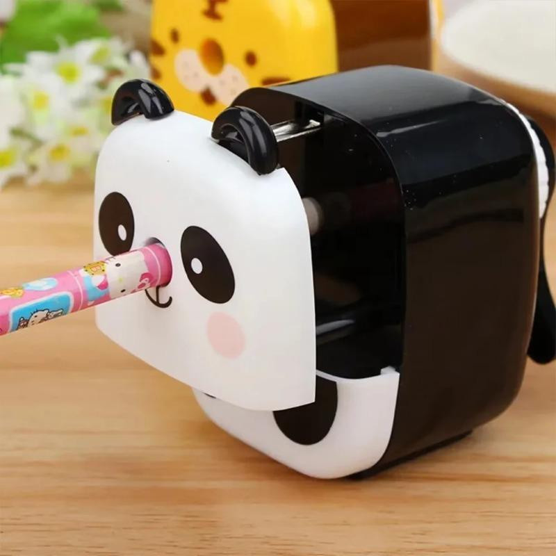 Handkurbel Bleistiftspitzer mit Panda und Tiger Design für Kinder und Schule in Schwarz-Weiß - Bild 2