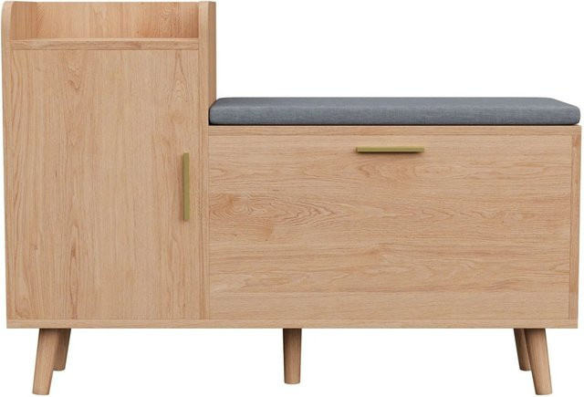 PXloue Schuhschrank im skandinavischen Design aus Holz mit integrierter Sitzfläche, Wandmontage, Farbe: Braun/Beige, B/T/H: 100 x 30 x 70 cm - Bild 1