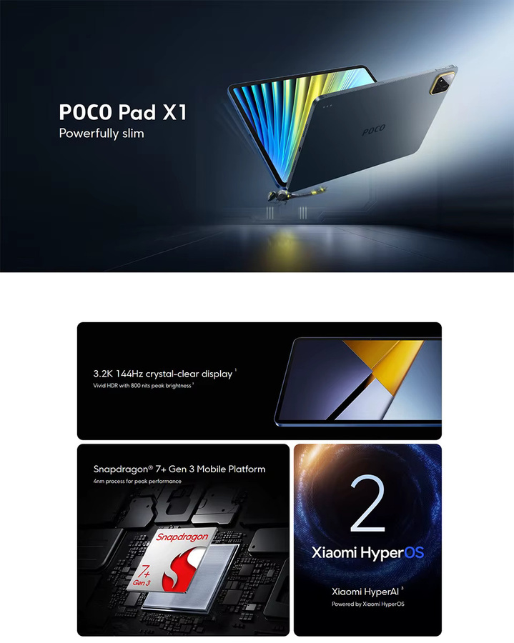 POCO Pad X1 Tablet Schwarz mit 512 GB Speicher, 8 GB RAM, 11,2 Zoll 144Hz 3.2K Display, Snapdragon 7+ Gen 3, Wi-Fi und 8850 mAh Akku - Bild 2