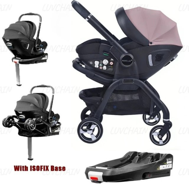 LUVCHAIN 4-in-1 Kombikinderwagen mit ISOFIX-Basis, Autositz und Babywanne in Grün-Schwarz - Bild 1