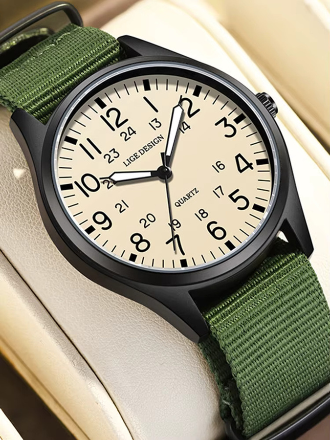 LIGE Chronograph, Quarzuhr, Nylon, Schwarz, Herren - Bild 7