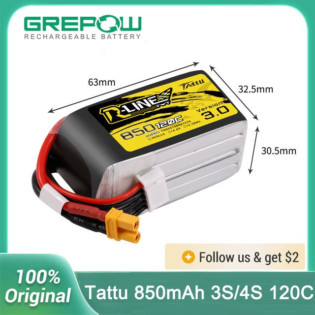 Tattu R-Line LiPo Akku 850mAh 3S/4S mit XT30 Stecker für FPV Racing Drohnen und RC Quadcopter - Bild 1
