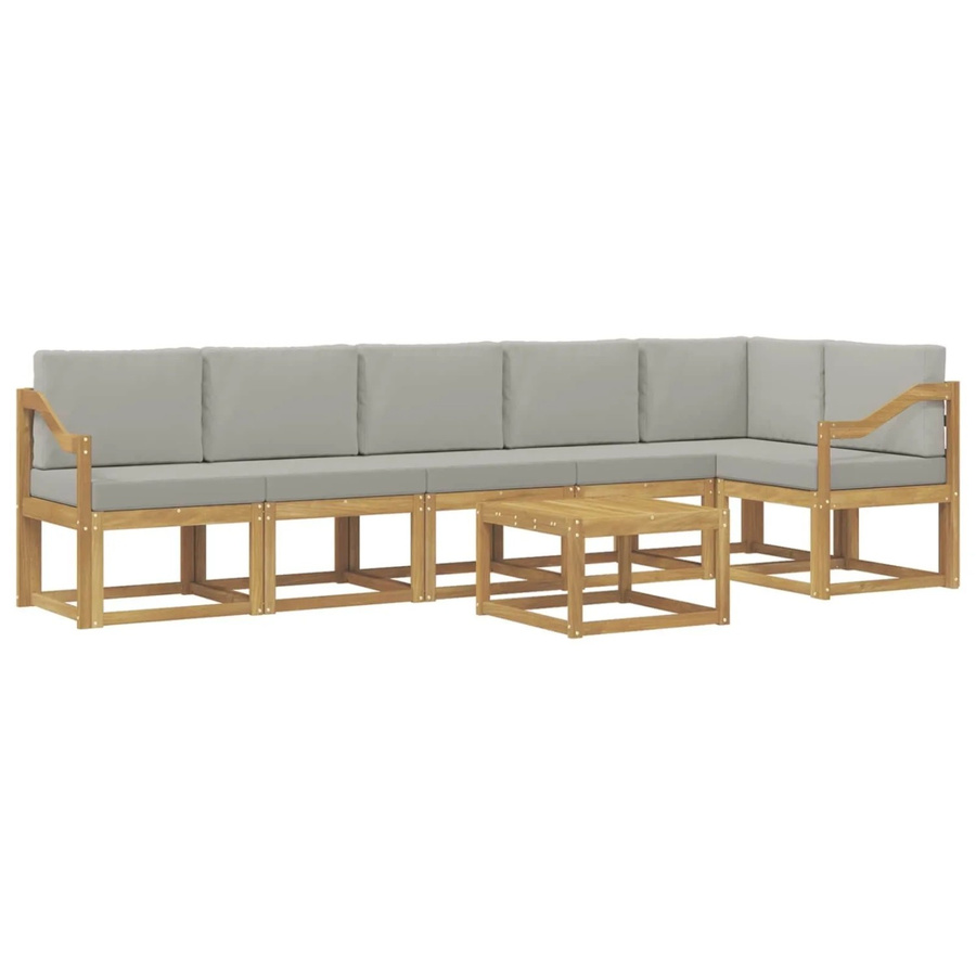 vidaXL Outdoor-Sofagarnitur 7-teilig aus Akazienholz in Weiß, Grau und Braun mit Kissen und L-Form - Bild 2