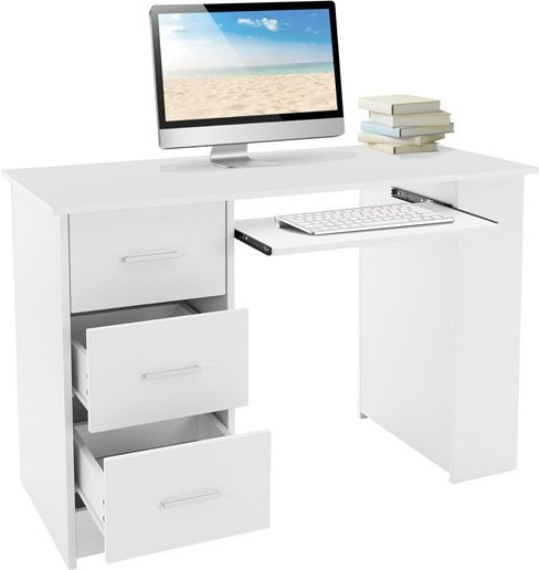 ML-Design Schreibtisch mit 3 Schubladen, 3 Regalen und Tastaturauszug in Weiß, B/T/H: 110 x 49 x 75 cm - Bild 1