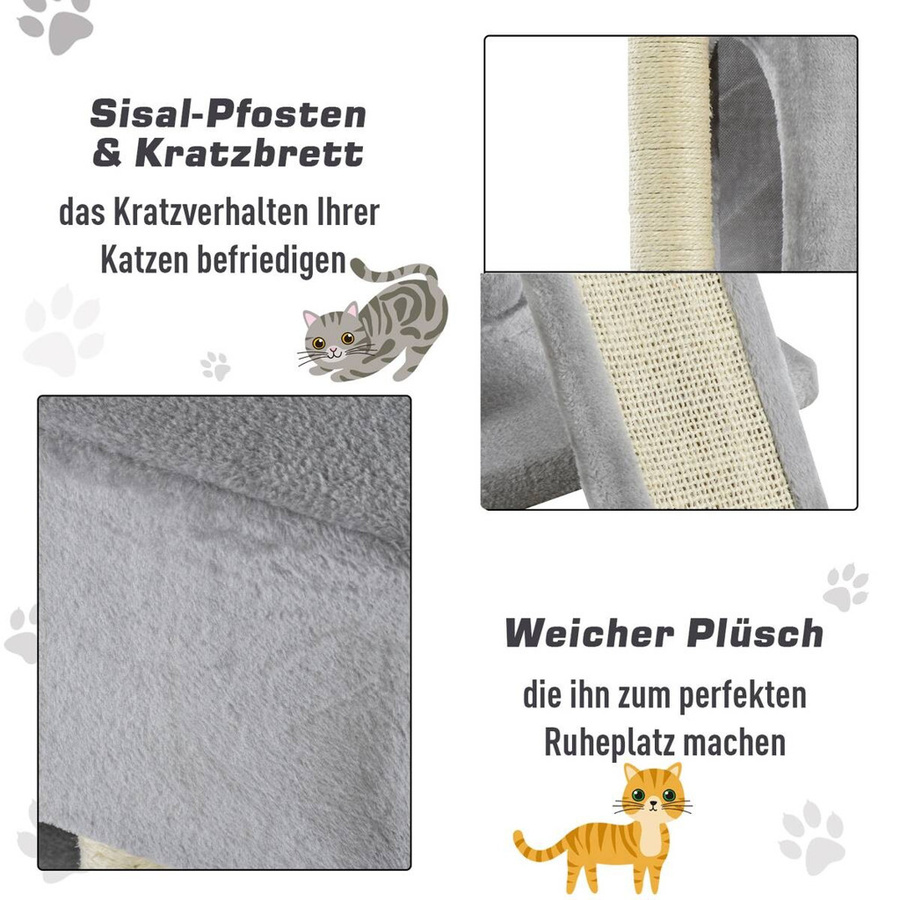 PawHut Kratzbaum für Katzen in Hellgrau mit Höhle und Sisalsäulen, B/T/H: 39 x 59 x 83 cm - Bild 4