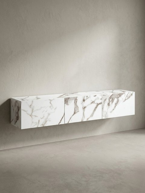 Modernes hängendes TV-Lowboard von KADIMA DESIGN in Weiß mit Marmor-Optik, B/T/H: 160 x 30 x 30 cm - Bild 1