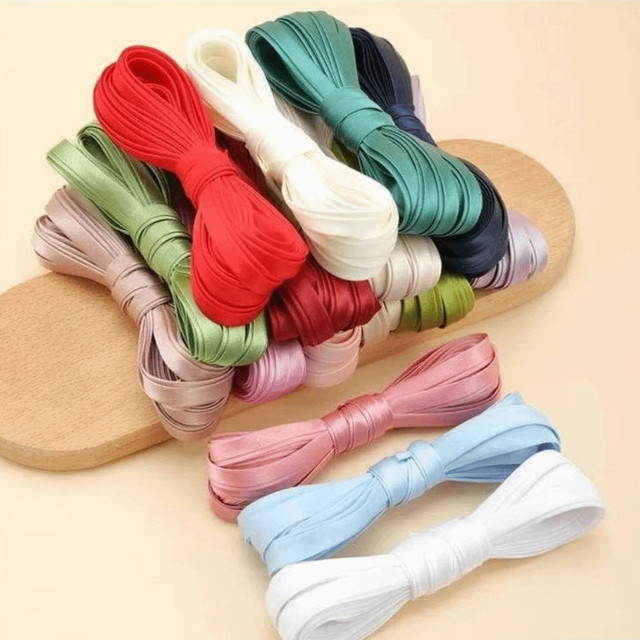 Buntes Satin-Nähband als Schrägband mit 10 mm Breite, 5 m Länge, 4-fach gewebt und eisenfrei für Cheongsam-Rohrbesatz - Bild 1