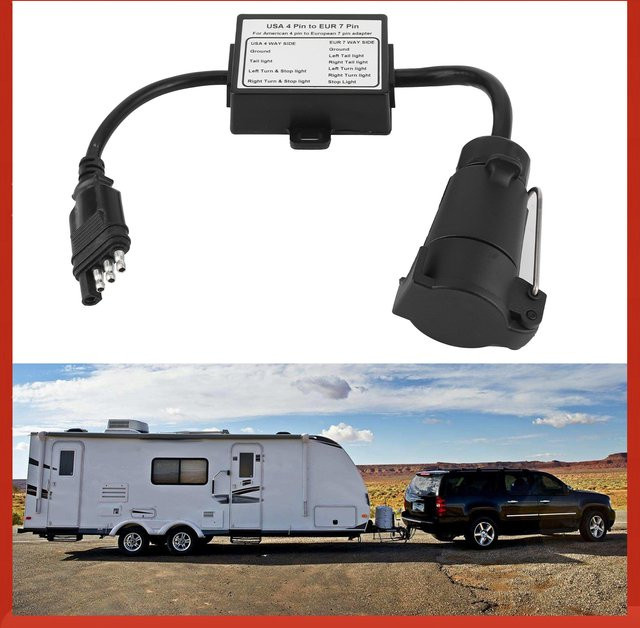 KKMOON Lichtkonverter Adapter von USA 4-polig auf EUR 7-polig in Schwarz zur Trennung von Stop- und Bremssignal - Bild 1