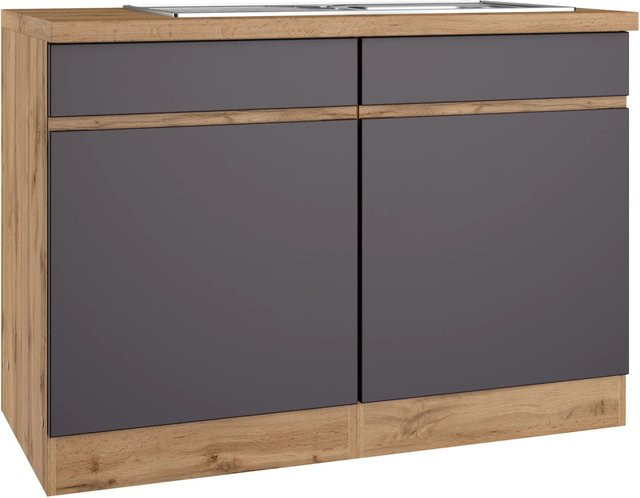 Held Möbel Küchen-Spülenunterschrank Turin mit 2 Türen, Farbe Graphit/Wotaneiche, B: 120 cm, H: 86 cm, T: 60 cm - Bild 1