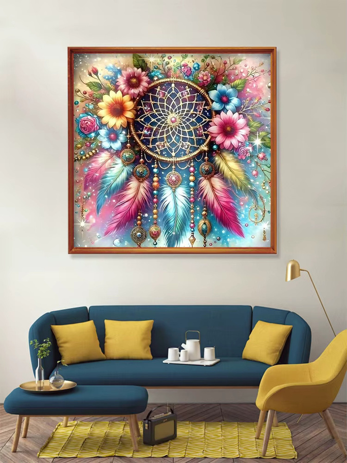 EverShine DIY Diamantmalerei Traumfänger mit Blumenmotiv, 5D Mosaik-Stickerei in Multicolour, Boho-Stil mit Rundbohrern - Bild 3
