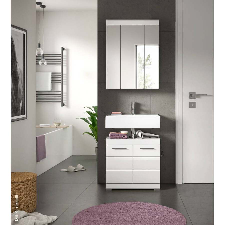 Xonox Badkombination 2-teilig in Weiß Hochglanz mit Spiegelschrank und Waschtischunterschrank, B/H/T: 60 x 191 x 34 cm - Bild 2