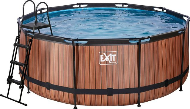 EXIT Wood Pool Rahmenpool Braun rund Durchmesser: 360 cm, Höhe: 122 cm inklusive Sandfilterpumpe und Poolleiter - Bild 1