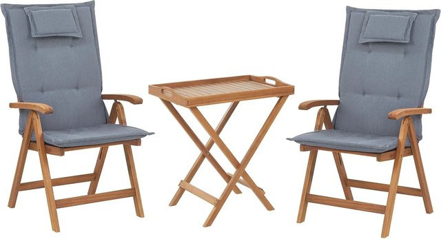 Beliani Bistro Set JAVA in Heller Holzfarbe und Blau mit B/T/H: 69 x 68 x 105 cm - Bild 1