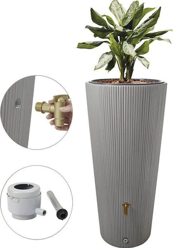 VASO 2in1 DECOR Regenspeicher mit Anschlussset und Auslaufhahn, 220 Liter, zinkgrau - Bild 4