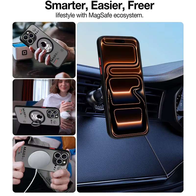 YISHANGOU Magnetische MagSafe Astronauten Handyhülle für iPhone 17 16 15 14 13 12 Pro Max Plus Stoßfeste Matte Abdeckung - Bild 3