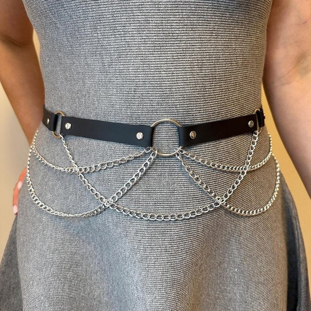 YIRAN Körperkette PU-Leder, Damen, grau - Bild 1