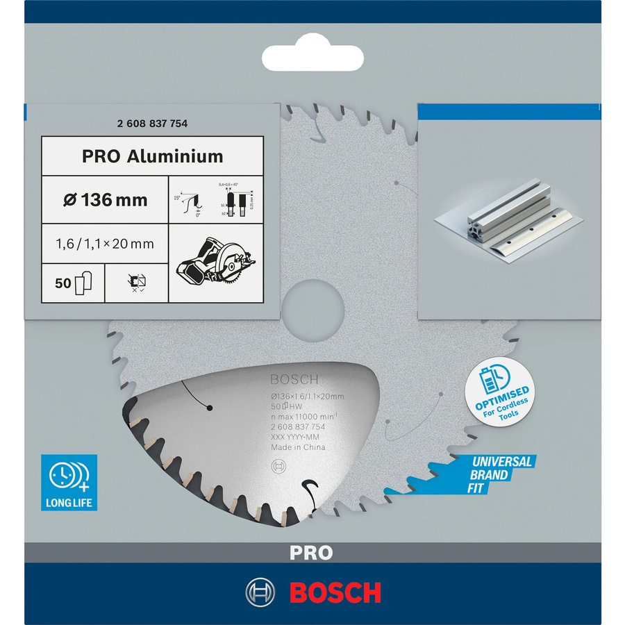 Bosch Kreissägeblatt Standard für Aluminium mit 50 Zähnen, Durchmesser: 136 mm, Bohrung: 20 mm, Farbe: Silber - Bild 2