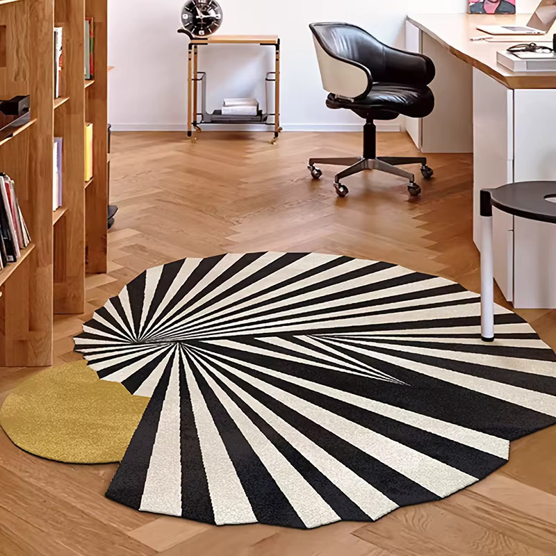 VIKAMA Teppich mit schwarz-weißem Radial-Optik-Design für Wohnzimmer und Schlafzimmer - Bild 3