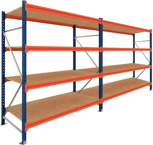 PROREGAL DOMINUS Schwerlastregal Weitspannregal mit 2 Feldern und 4 Ebenen, Blau/Orange, B/H/T: 390 x 200 x 40 cm - Bild 1
