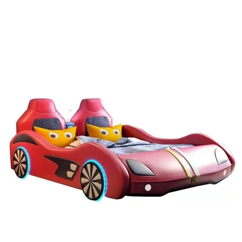 Modernes Cartoon-Doppelbett aus Massivholz für Teenager mit Geländer und Unterbettbeleuchtung in Braun und Rot, B: 120 cm, L: 190 cm - Bild 3