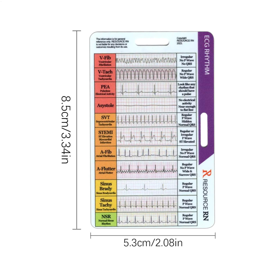 Interpretationskarte für EKG-Rhythmen und Telemetrie zur Rhythmusinterpretation für Pflegekräfte und medizinisches Fachpersonal, Mehrfarbig - Bild 3