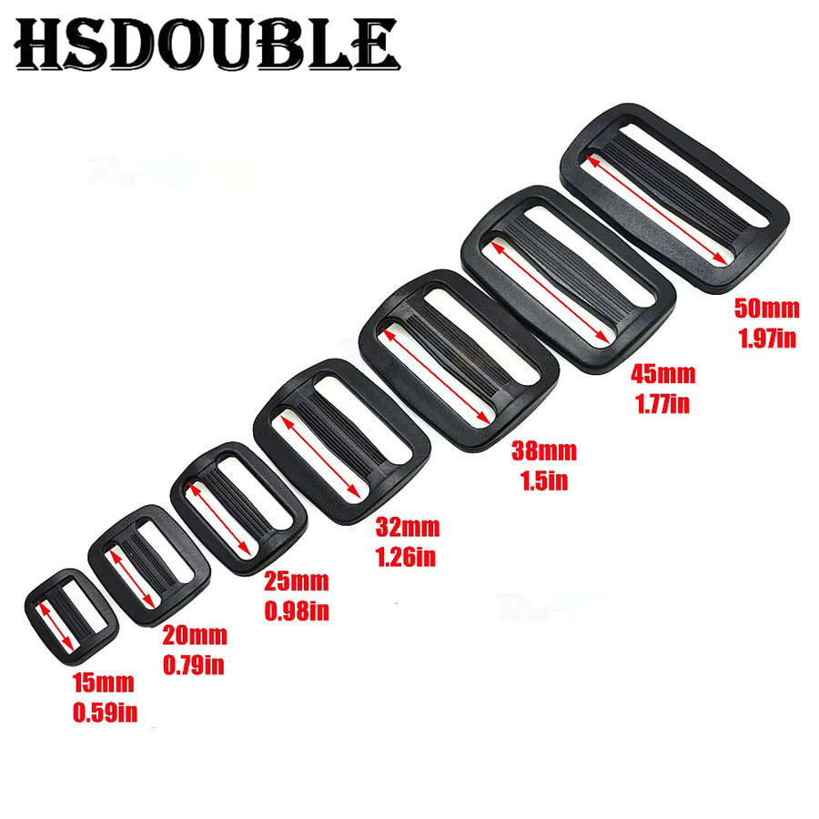 10er Packung HSDOUBLE Kunststoff Gurtband Schnallen Set mit Curve Slider Tri-Glide und Tri-Ring in Schwarz, Größen 15 bis 50 mm - Bild 2