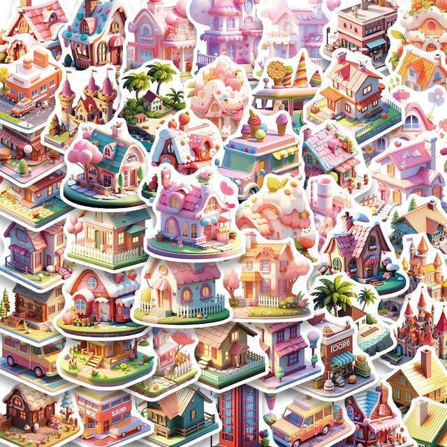 50 Stück BulingBulingStickers Cartoon 3D Miniatur Szene Wasserdichte Graffiti Aufkleber in Multicolour für Handy, Laptop und Schreibwaren - Bild 1
