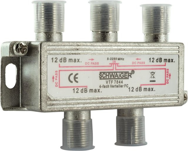 Schwaiger 4-fach Verteiler für Satellitenanlagen, Silber - Bild 1