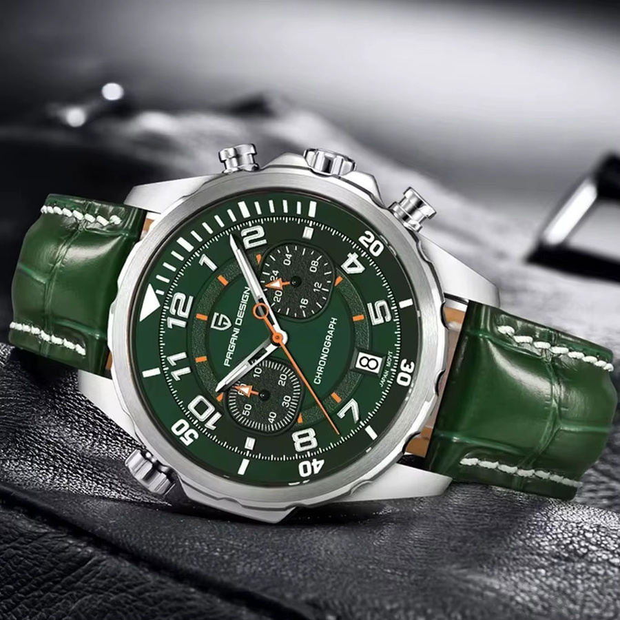 PAGANI DESIGN Chronograph, Quarz, Edelstahl, Leder, Schwarz, Herren - Bild 2