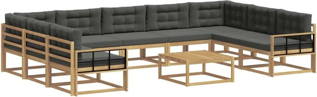 vidaXL Outdoor-Sofagarnitur aus Akazienholz mit 10 Kissen in Anthrazit und Weiß - Bild 1